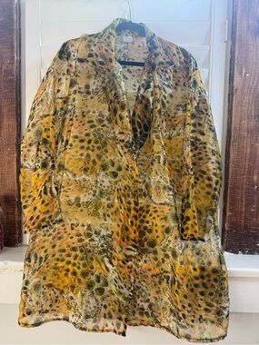Vintage Sheer Animal Print Duster Jacket in Yellow and Black